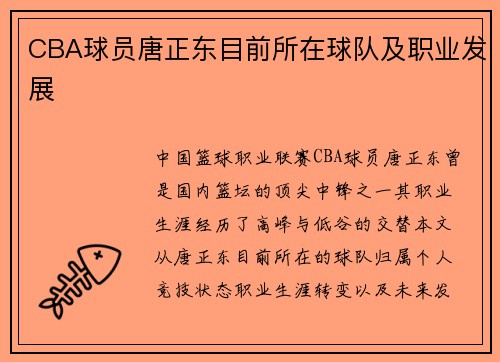 CBA球员唐正东目前所在球队及职业发展